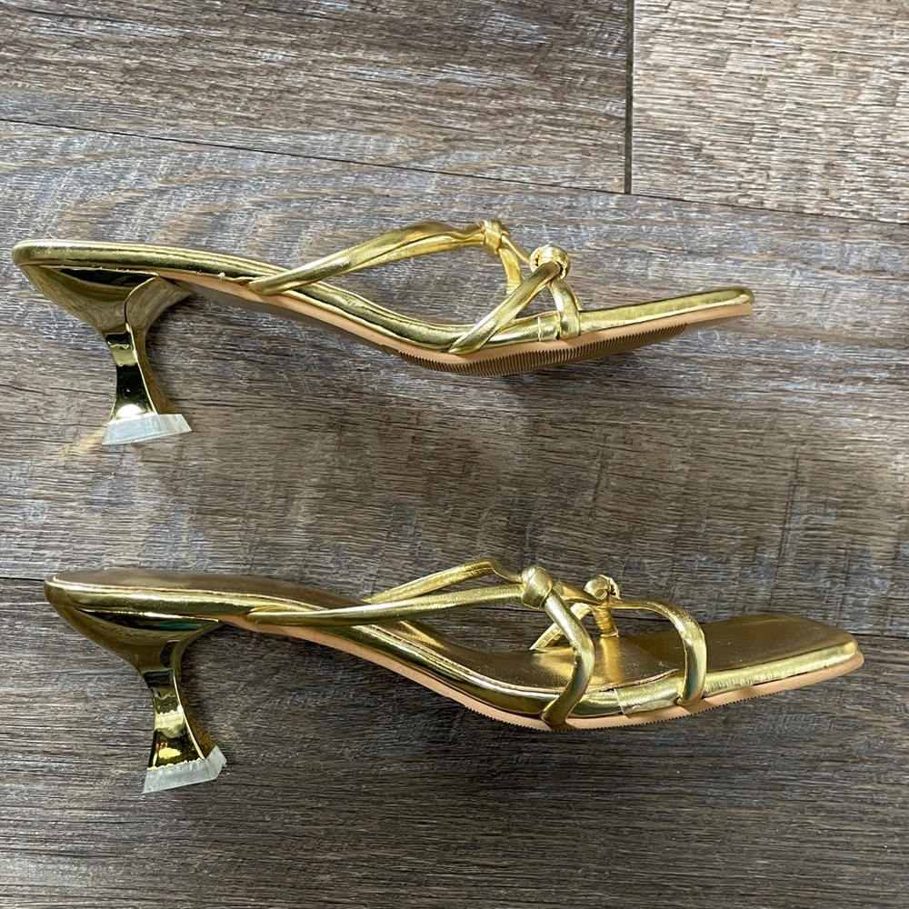 Gold Strappy Kitten Heels - Picture 4 of 7